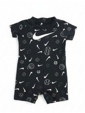 Nike Swoosh Baby 3M Short Sleeve Jersey Romper Black White Graphic Sportsball